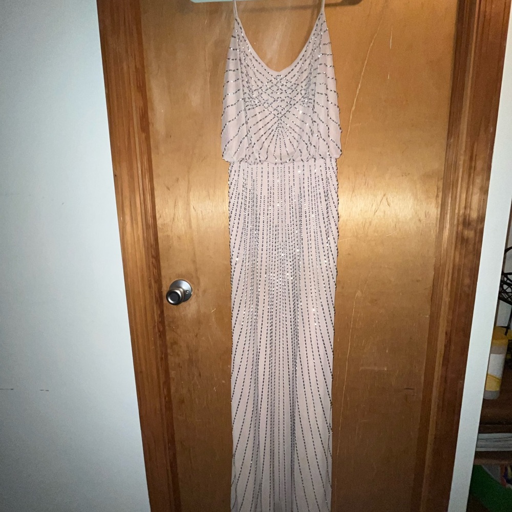 Light pink beaded long prom gown dress